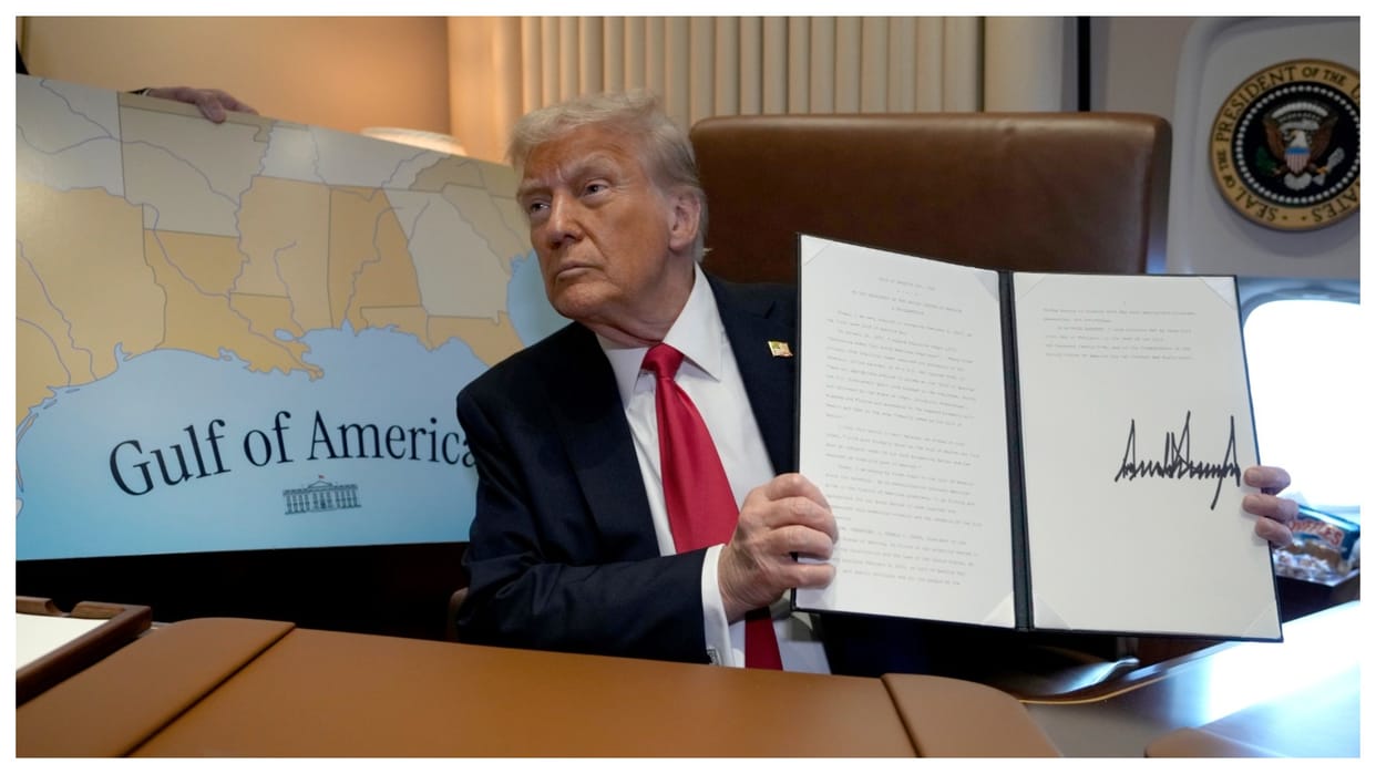 US president donald trump sign order of rename golf of mexico as gulf of america