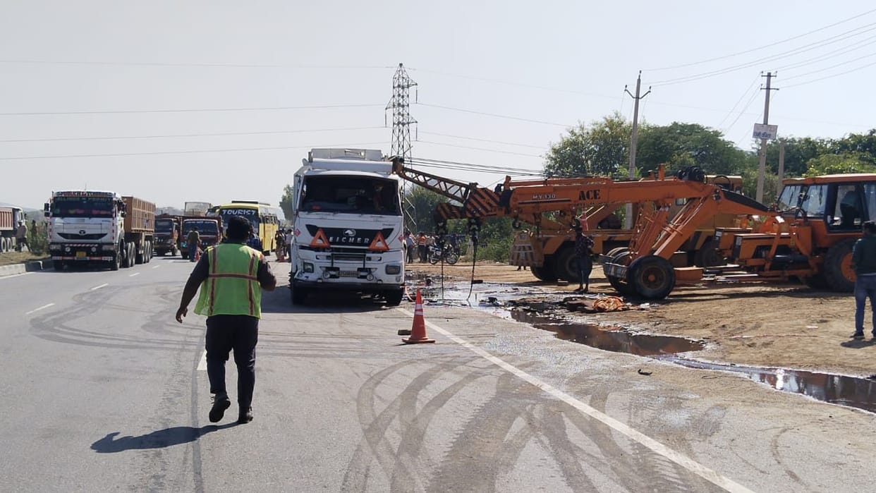 A tanker full of diesel has overturned on the highway in Ajmer