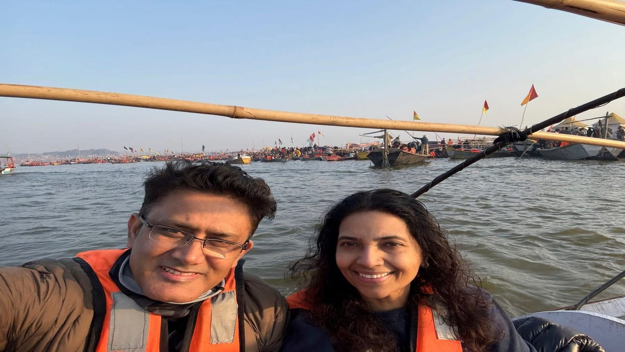Former Team India cricketer and coach Kumble took a dip in Sangam, shared pictures on social media.