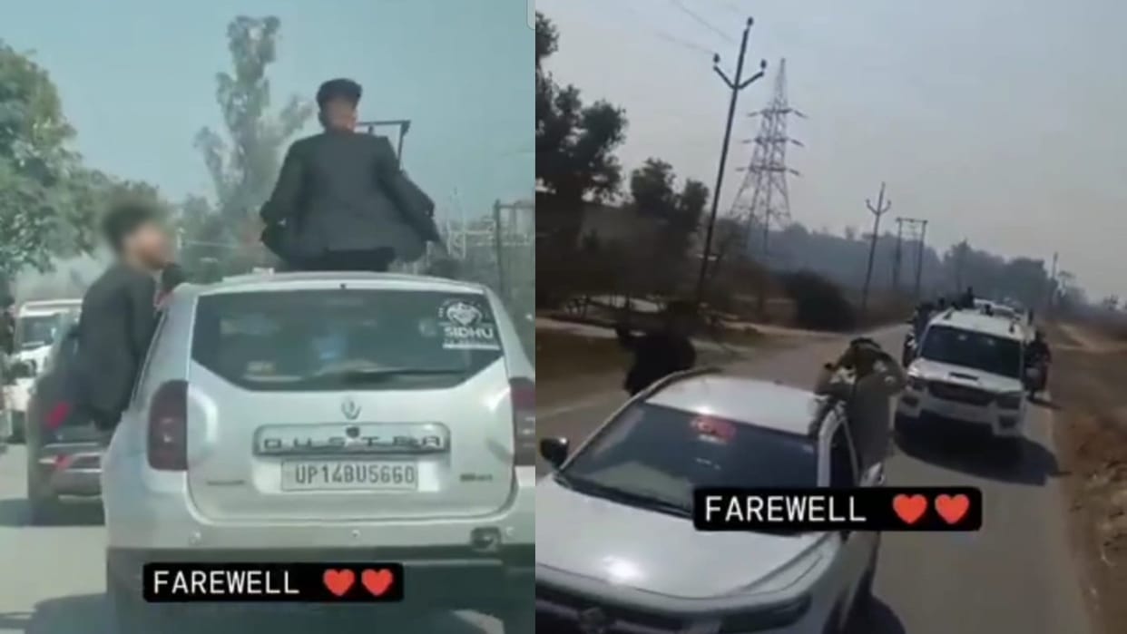 Students took out procession of cars after farewell party video goes viral in shahjahanpur