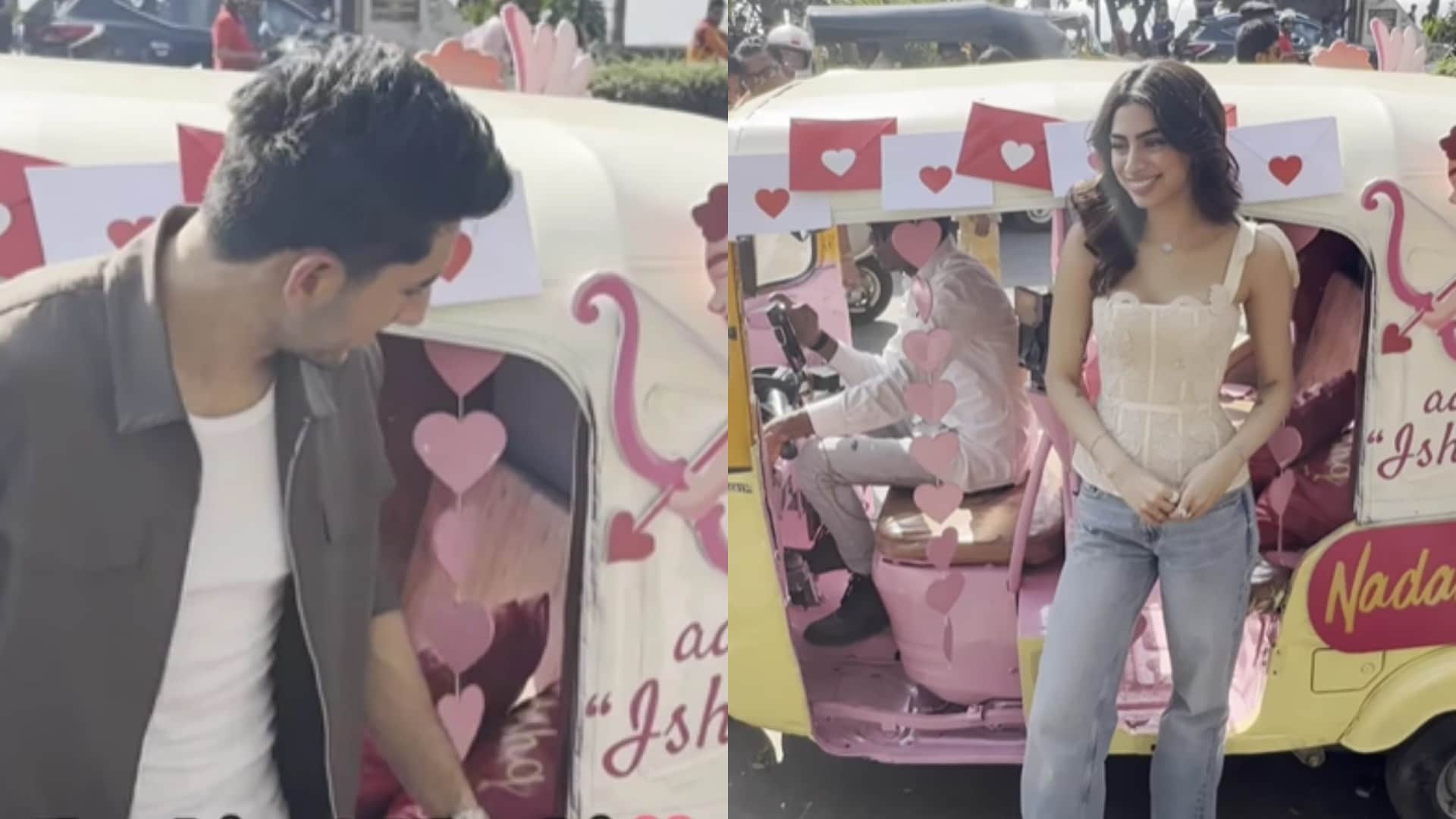 Ibrahim Ali Khan Khushi Kapoor Promoting Nadaaniyan in Valentine Week in Auto
