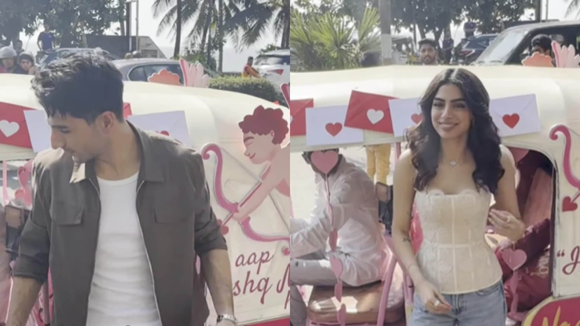 Ibrahim Ali Khan Khushi Kapoor Promoting Nadaaniyan in Valentine Week in Auto