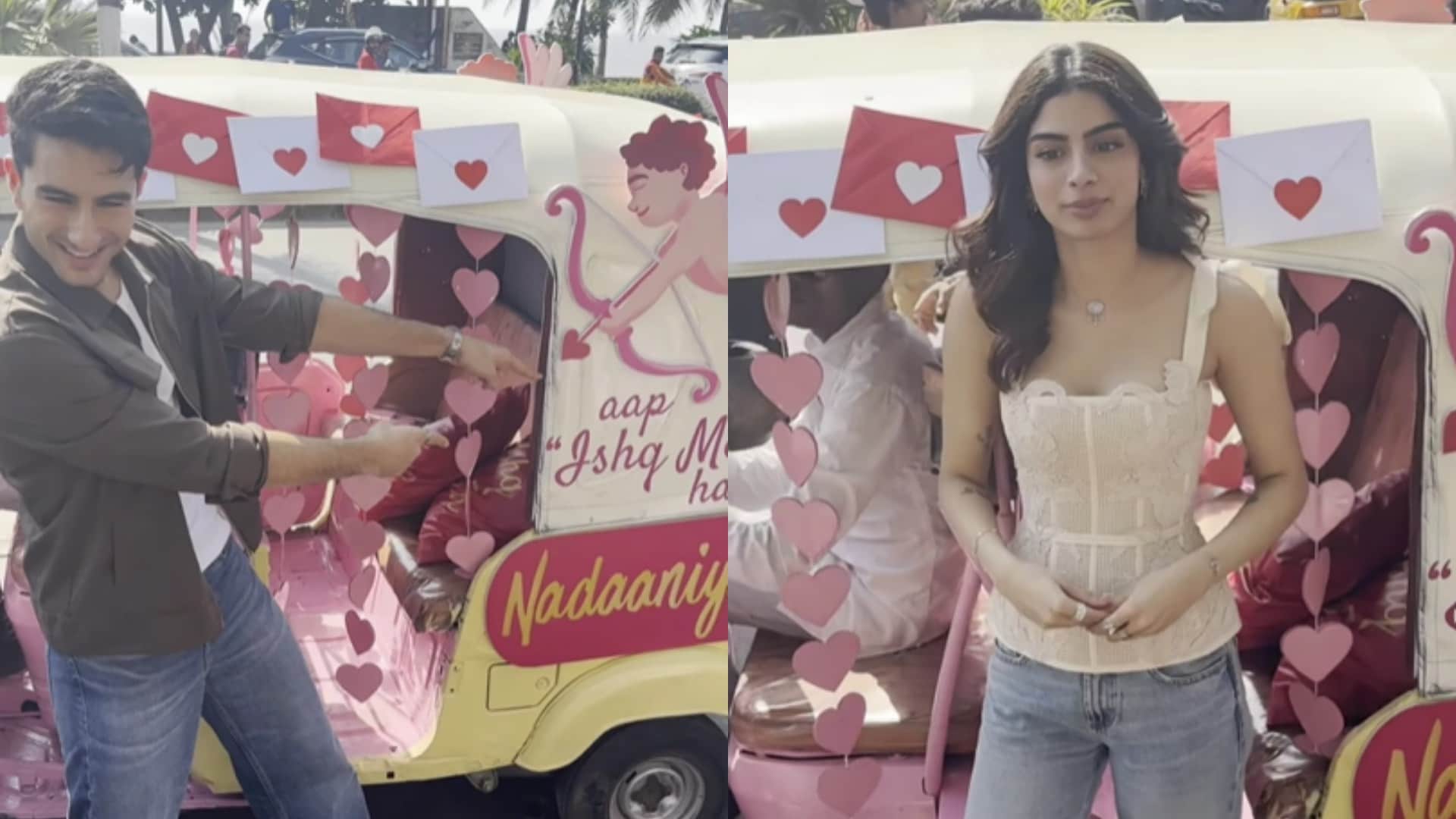 Ibrahim Ali Khan Khushi Kapoor Promoting Nadaaniyan in Valentine Week in Auto