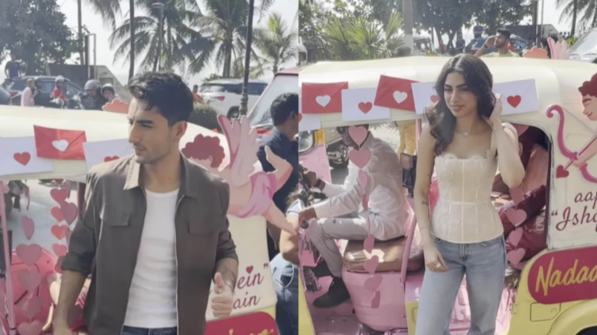Ibrahim Ali Khan Khushi Kapoor Promoting Nadaaniyan in Valentine Week in Auto