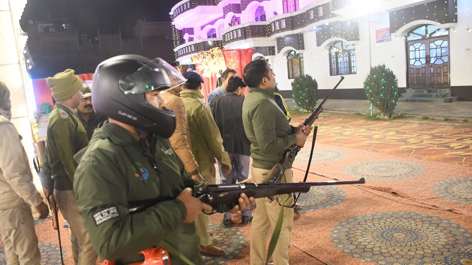 A leopard entered in a marriage lawn in a party