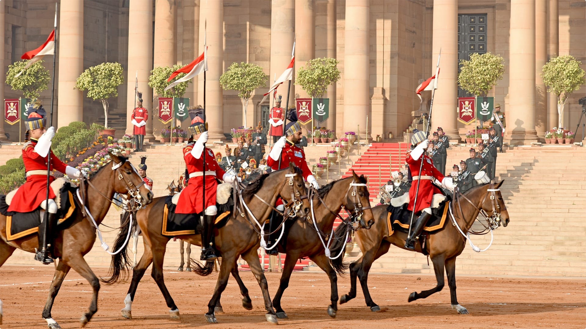 The inaugural show of Change of Guard Ceremony in new format was held at the Forecourt of Rashtrapati Bhavan
