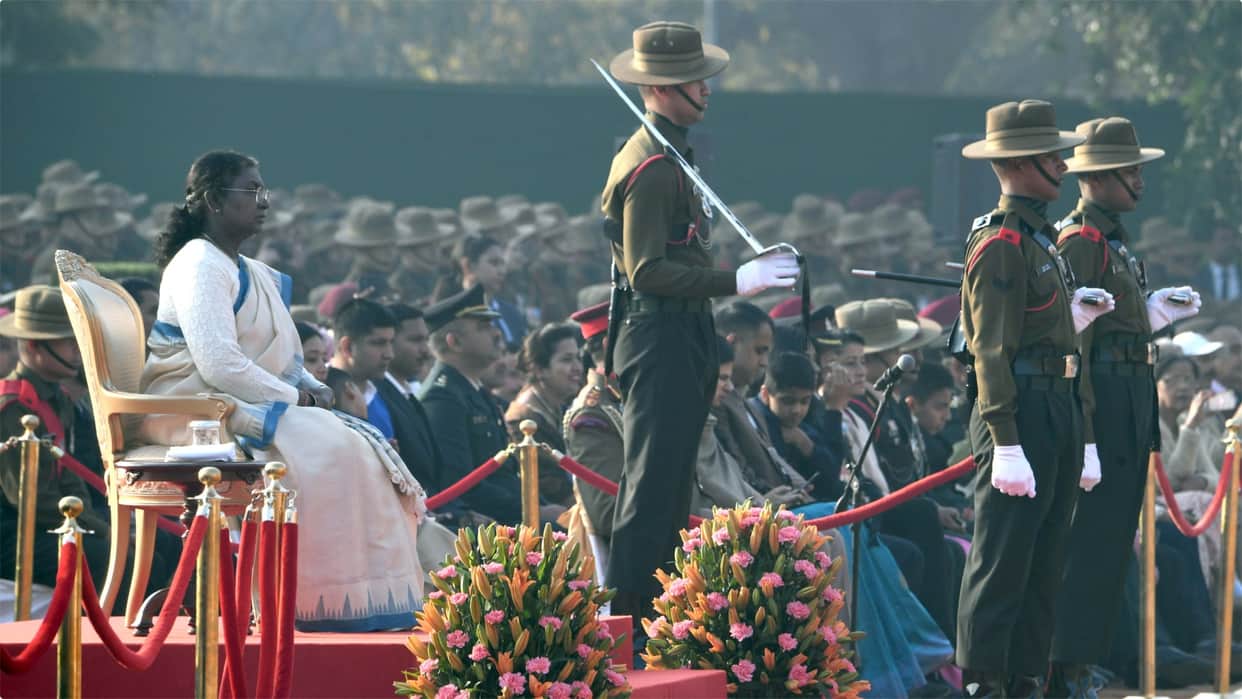 The inaugural show of Change of Guard Ceremony in new format was held at the Forecourt of Rashtrapati Bhavan