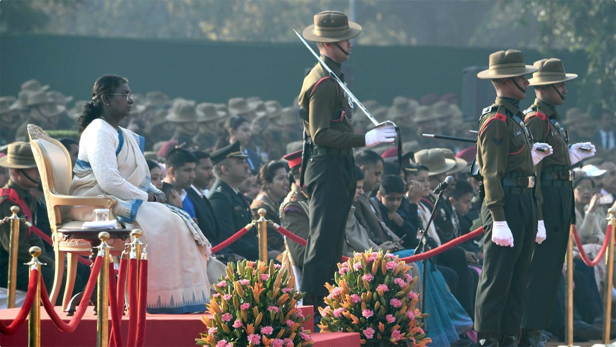 The inaugural show of Change of Guard Ceremony in new format was held at the Forecourt of Rashtrapati Bhavan