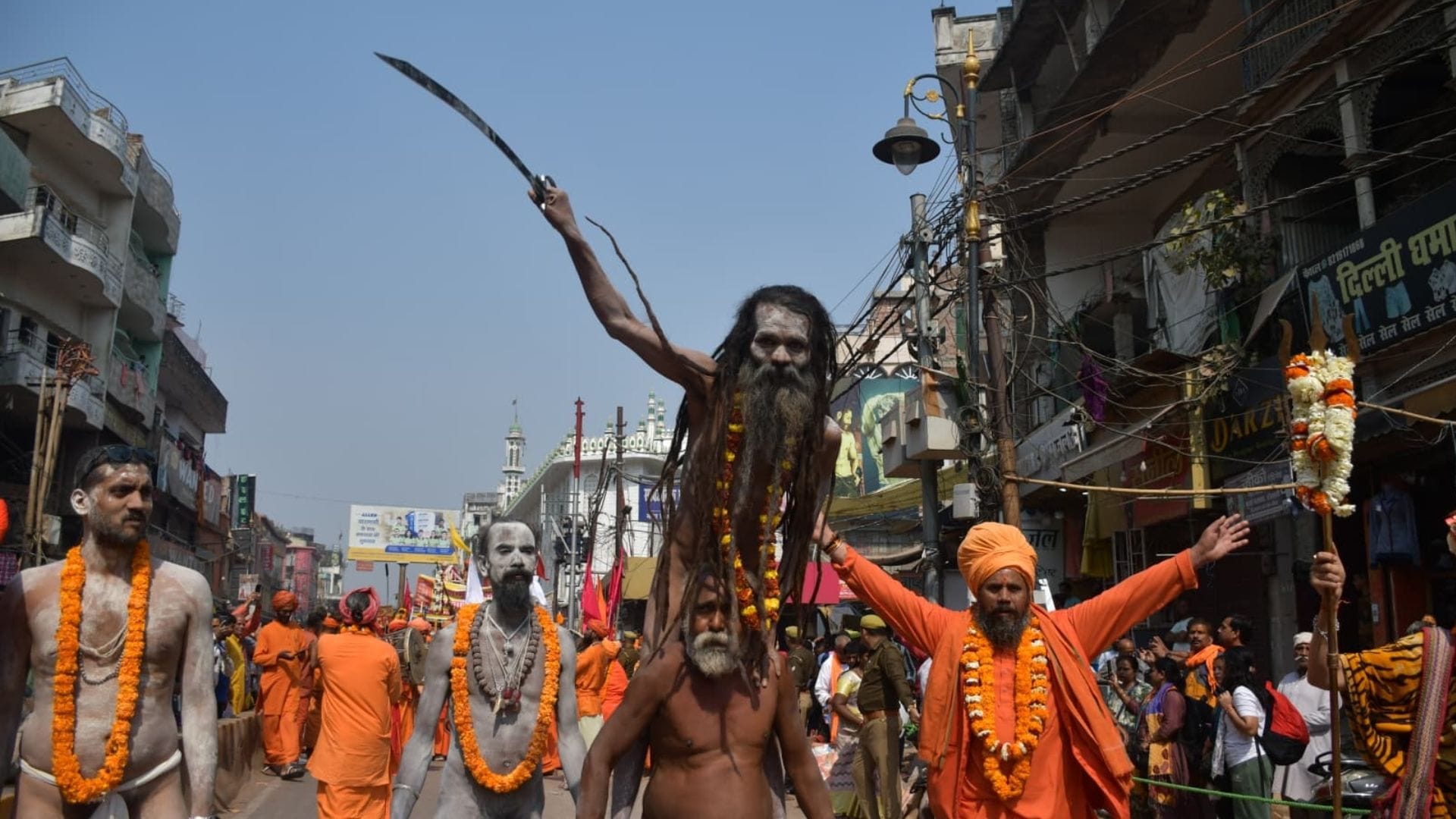 Ahwahan Arena procession in Kashi with naga sadhu and sants