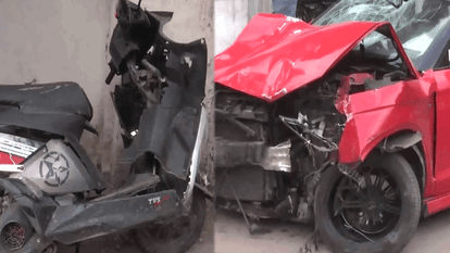 दिल्ली में कार-स्कूटी की टक्कर