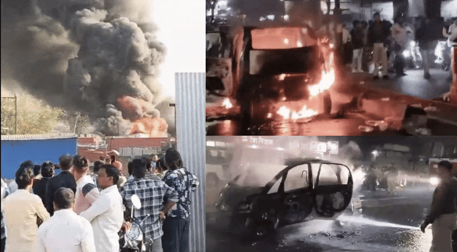 Indore News Fire Breaks Out at Pavers Factory Nano Car Catches Fire