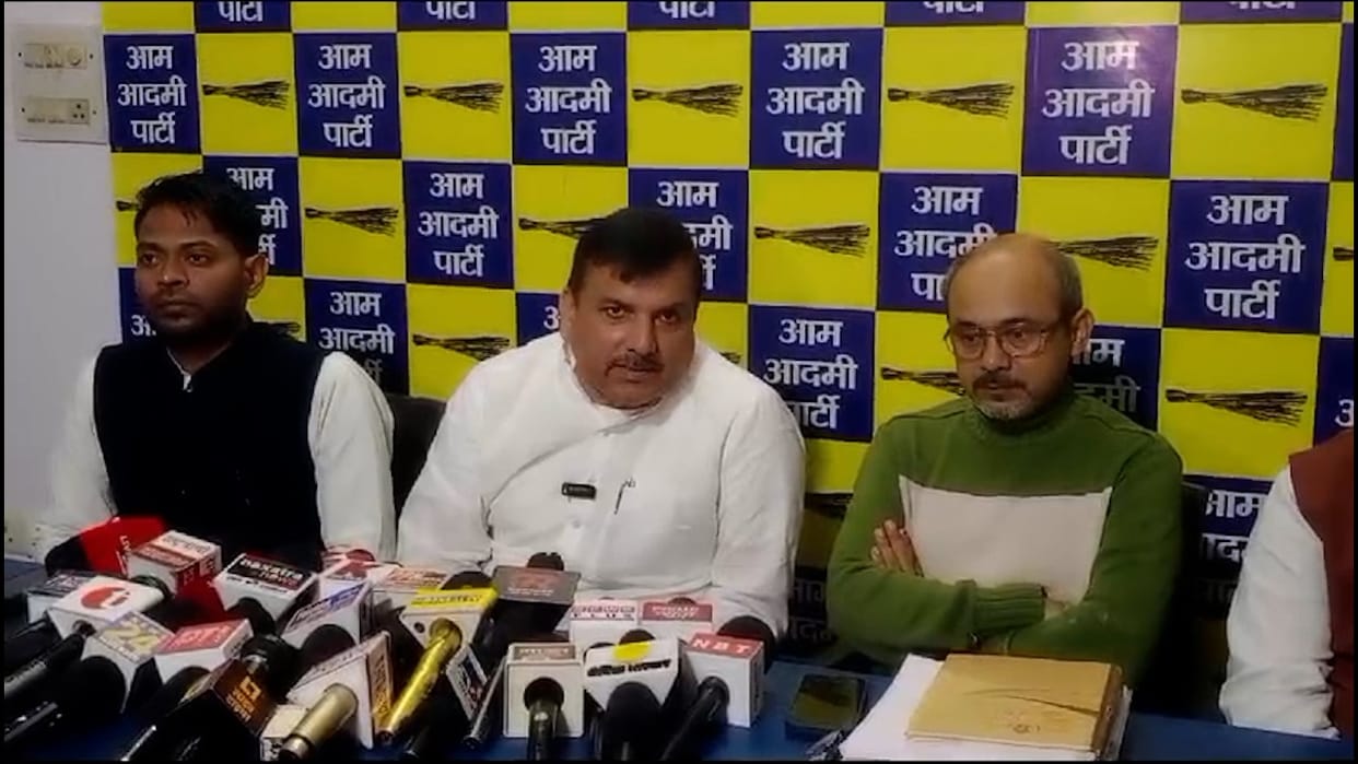 AAP leader Sanjay Singh addressed media in Lucknow.