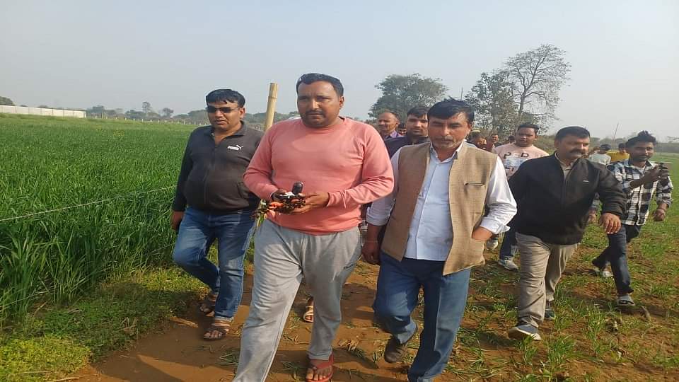 Shivling found during excavation of government land in Hapur a crowd of villagers gathered