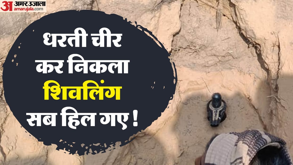 Shivling found during excavation of government land in Hapur a crowd of villagers gathered