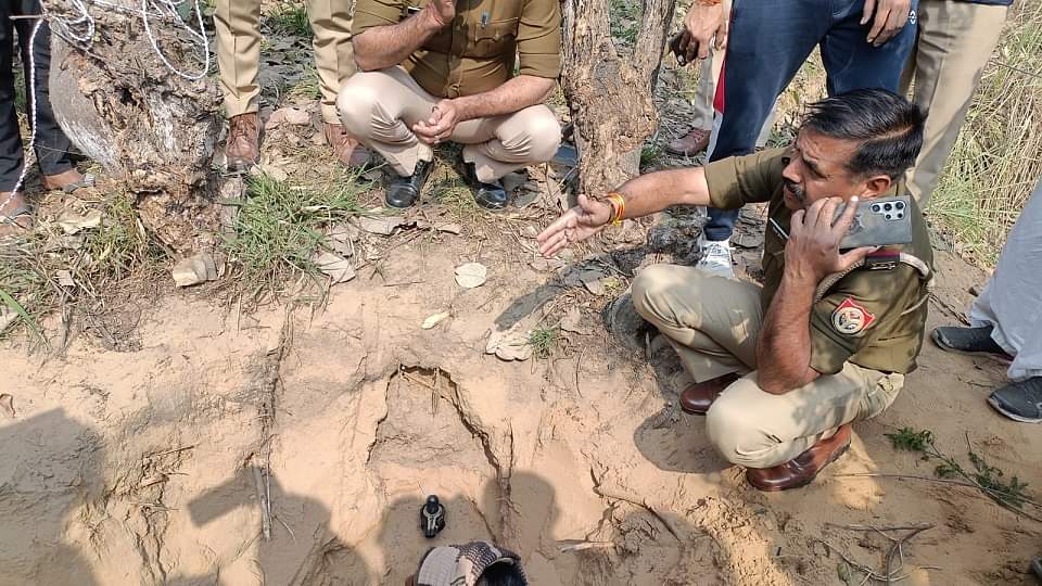 Shivling found during excavation of government land in Hapur a crowd of villagers gathered