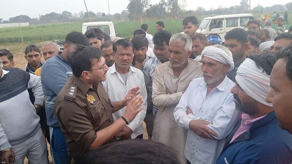 Shivling found during excavation of government land in Hapur a crowd of villagers gathered