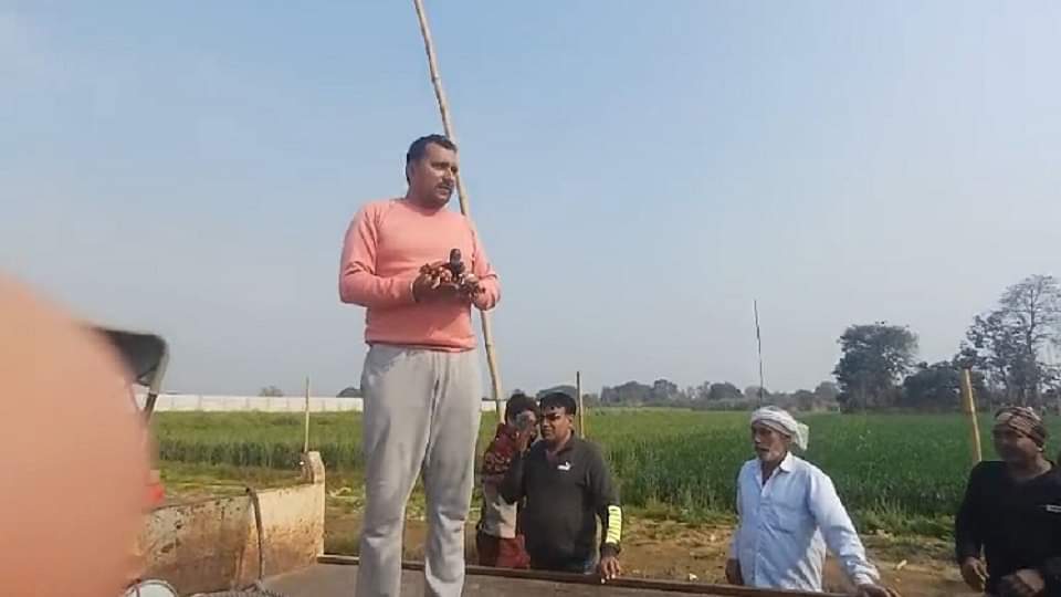 Shivling found during excavation of government land in Hapur a crowd of villagers gathered