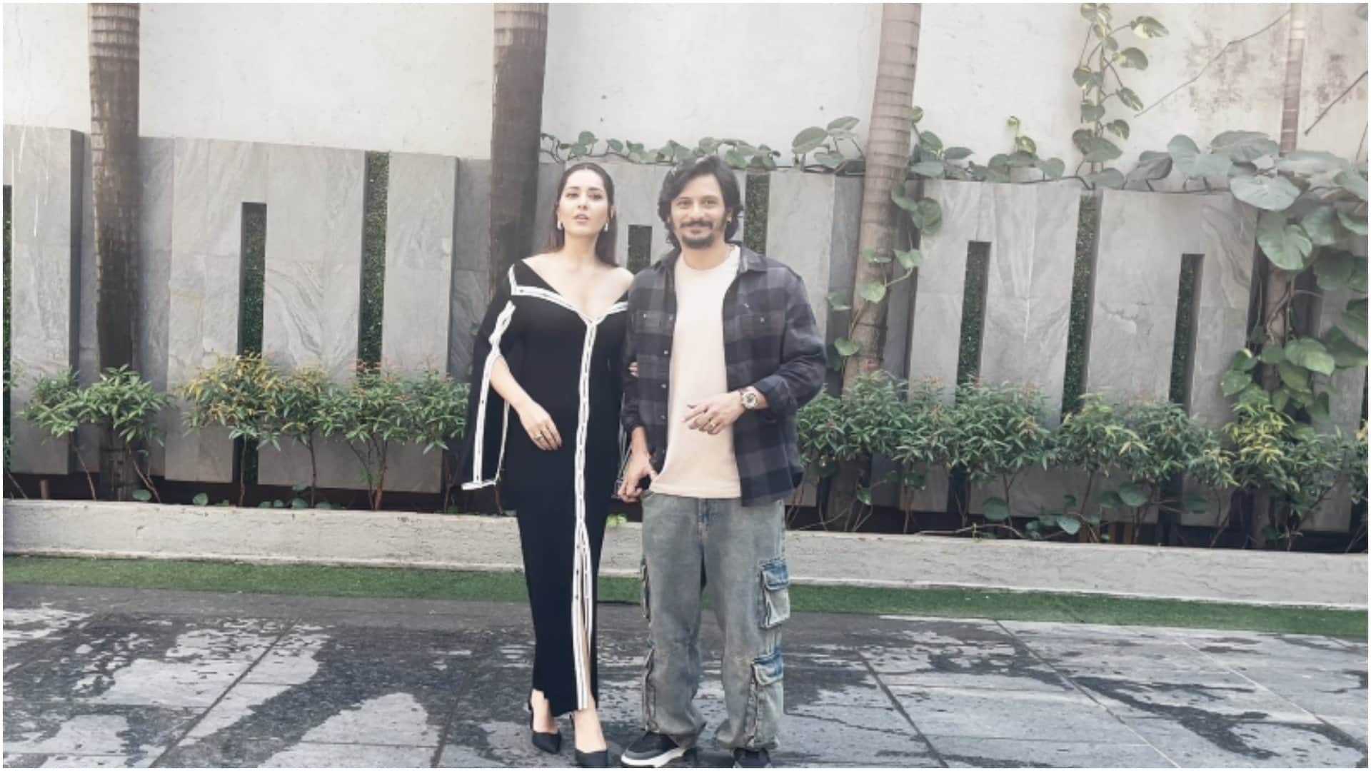 jiiva aka Amar Choudary raashii khanna pa vijay spotted at hyatt centric juhu for trailer launch of aghathiyaa