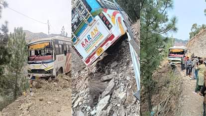 landslide from the hill on a private bus, it narrowly escaped falling into the ditch, two passengers injured