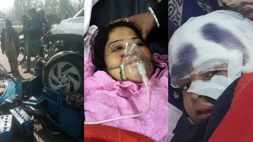Rampur: Car hits e-rickshaw, drags it for 50 meters, father and daughter die on the spot