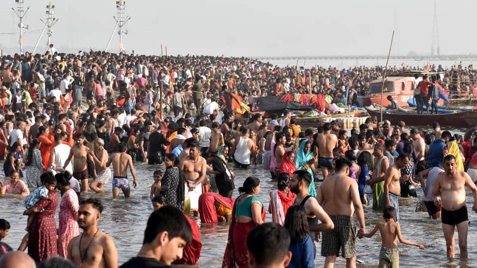 Actor Akshay Kumar takes a holy dip in Sangam waters during ongoing Mahakumbh in UP Prayagraj