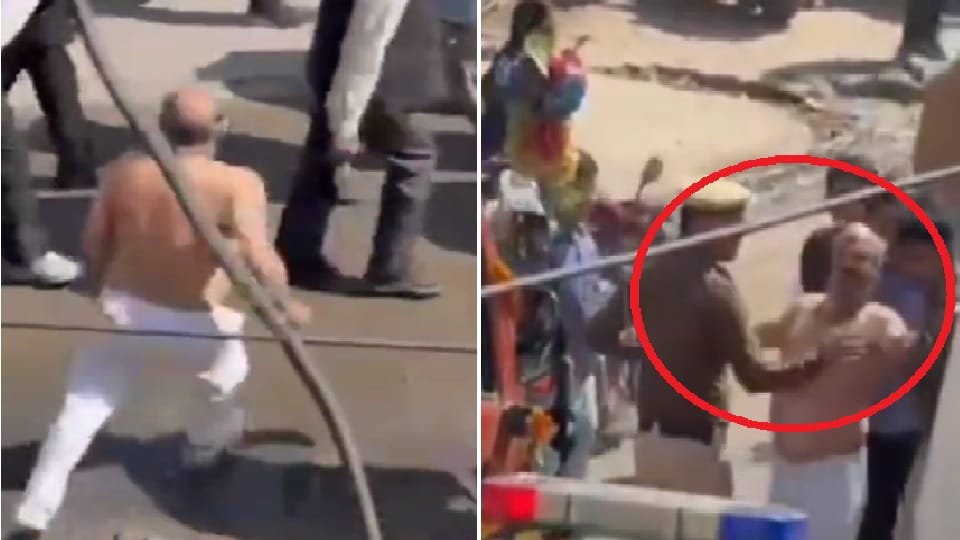 AAP leader took off his T shirt and showed black flags during CM road show