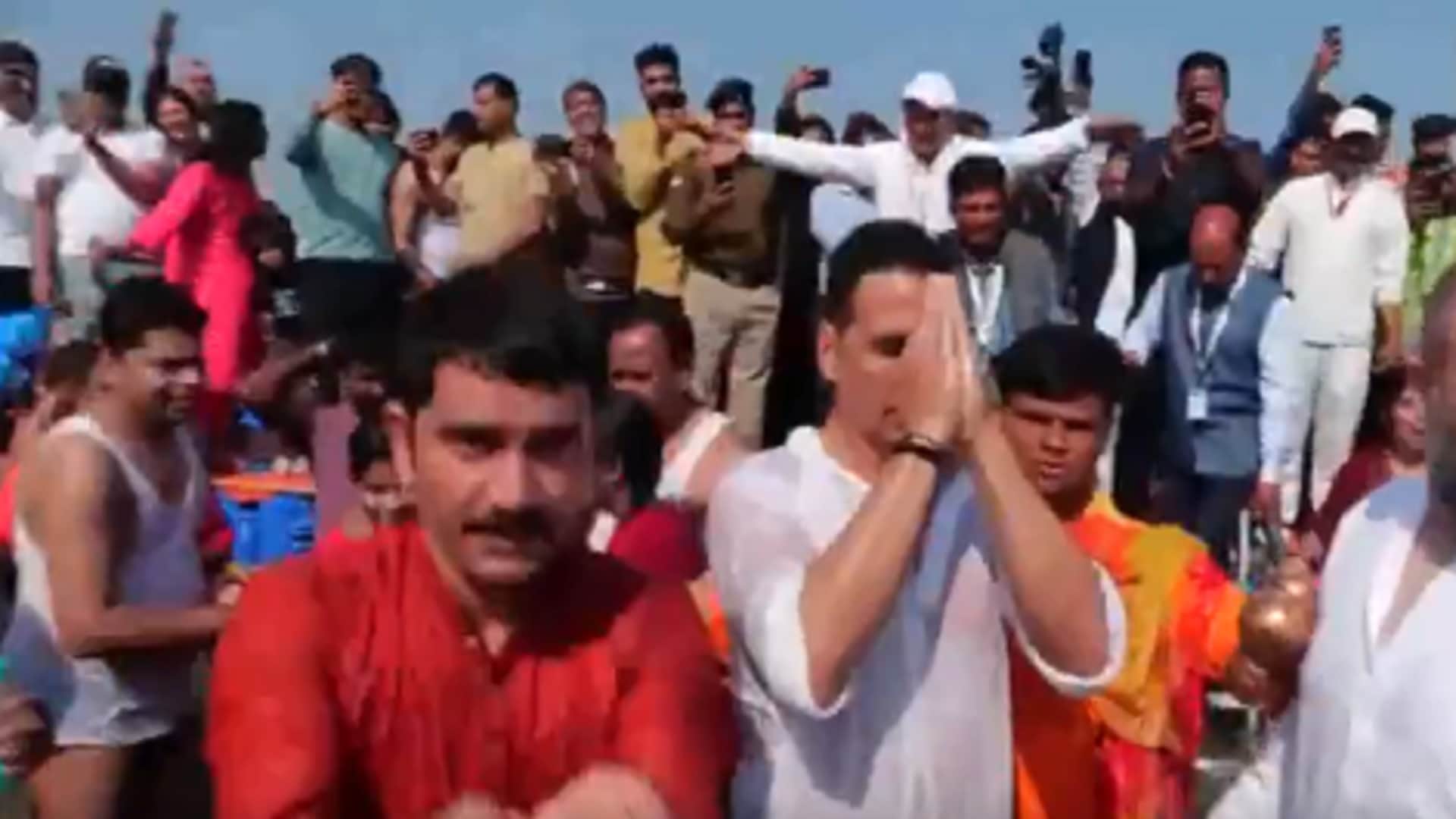 Actor Akshay Kumar takes a holy dip in Sangam waters during ongoing Mahakumbh in UP Prayagraj