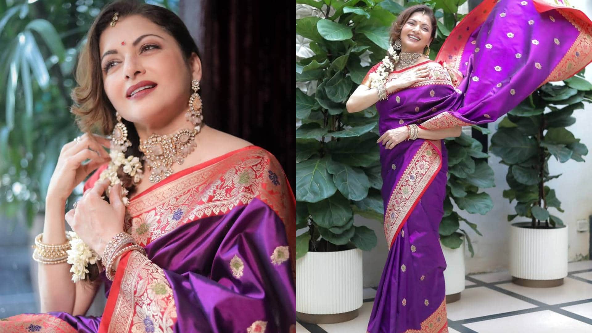 Saree For Wedding above 40 and feel hesitant in wearing saree take ideas from Bhagyashree Looks disprj