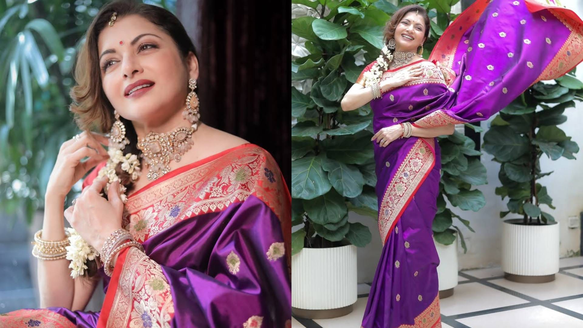 Saree For Wedding above 40 and feel hesitant in wearing saree take ideas from Bhagyashree Looks disprj