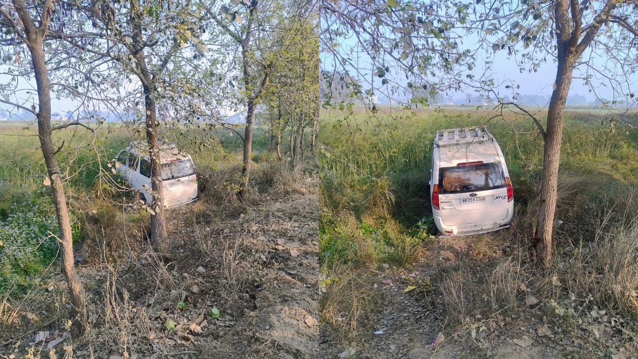 Car fell into a ditch eight feet below collided with an electric pole