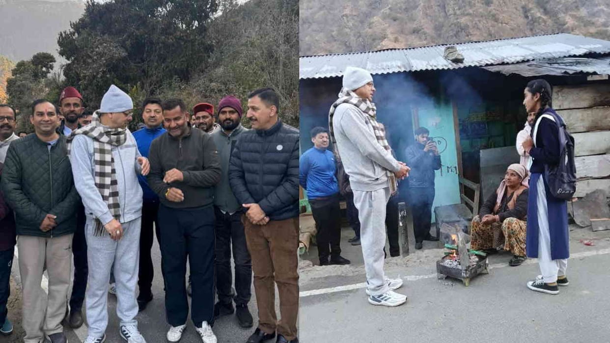 CM Dhami went out for morning walk interacted with local people and school children in Hanol market Vikasnagar