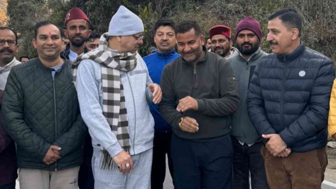 CM Dhami went out for morning walk interacted with local people and school children in Hanol market Vikasnagar