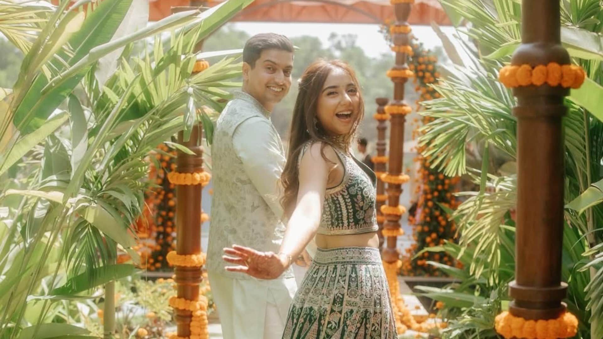 Prajakta Koli shared pictures of pre wedding ceremony actress hot romance with her fiance Vrishank Khanal