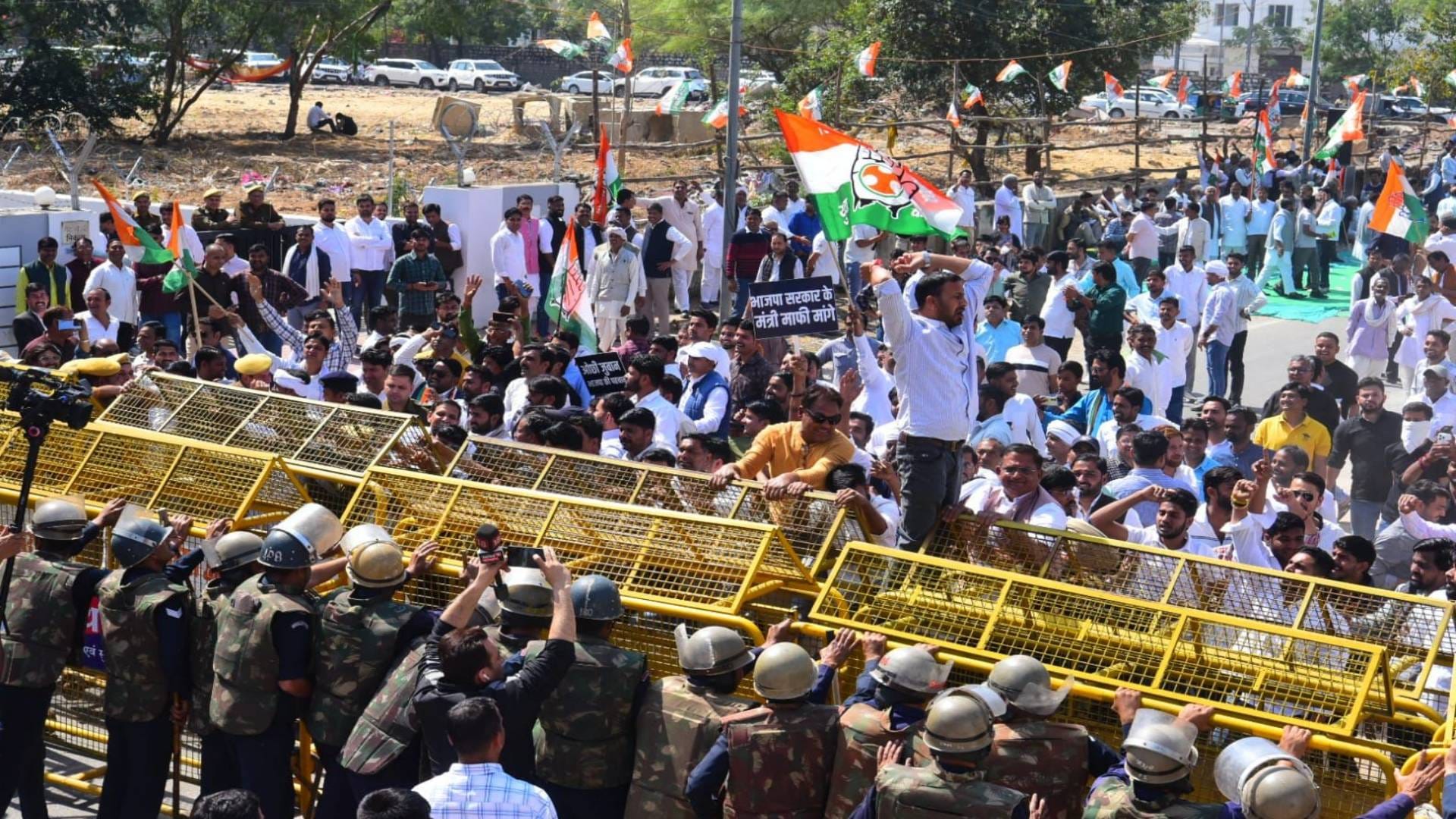 In pictures Congress protests outside Rajasthan Assembly angry over comments on Indira Gandhi