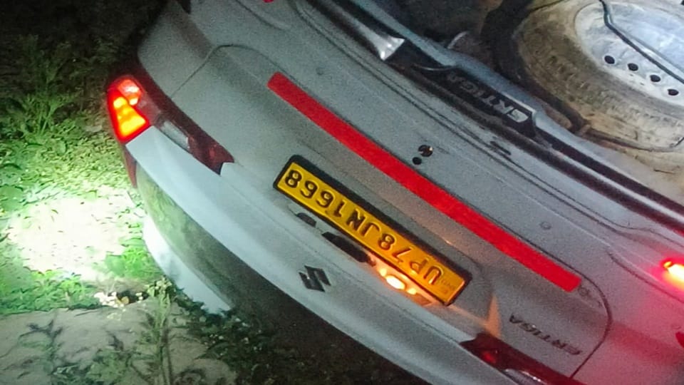Uncontrolled car fell into deep ditch on roadside