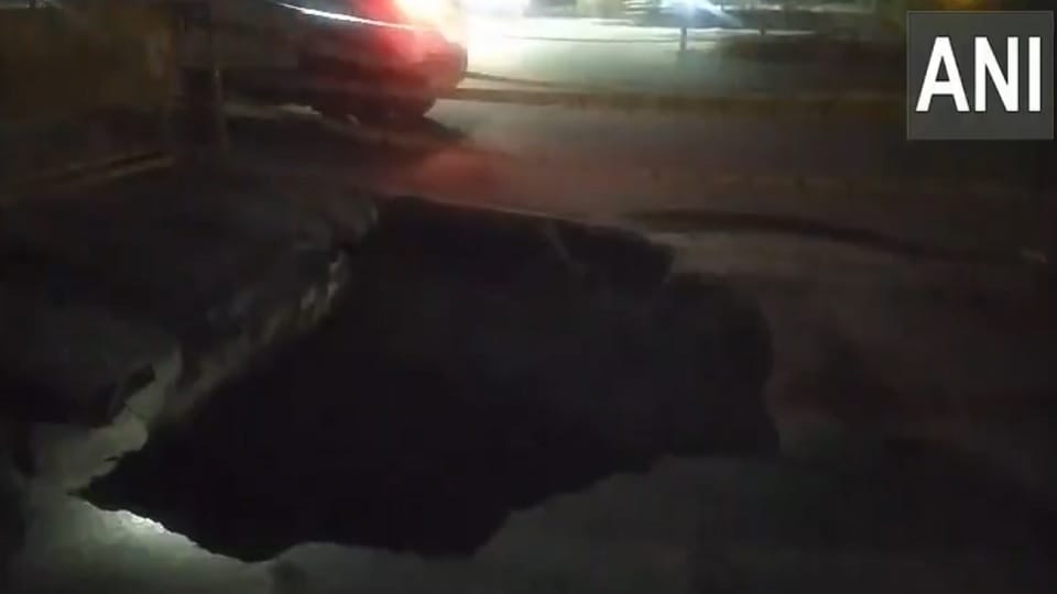 A portion of a service lane collapsed near KM Chowk in Dwarka''s sector 12