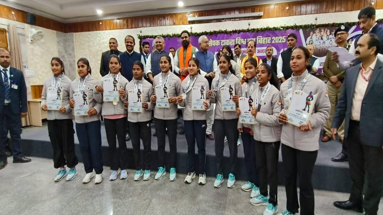 Bihar CM Nitish Kumar unveiled logo mascot of Sepak Takraw World Cup 2025 medal winning players were honored