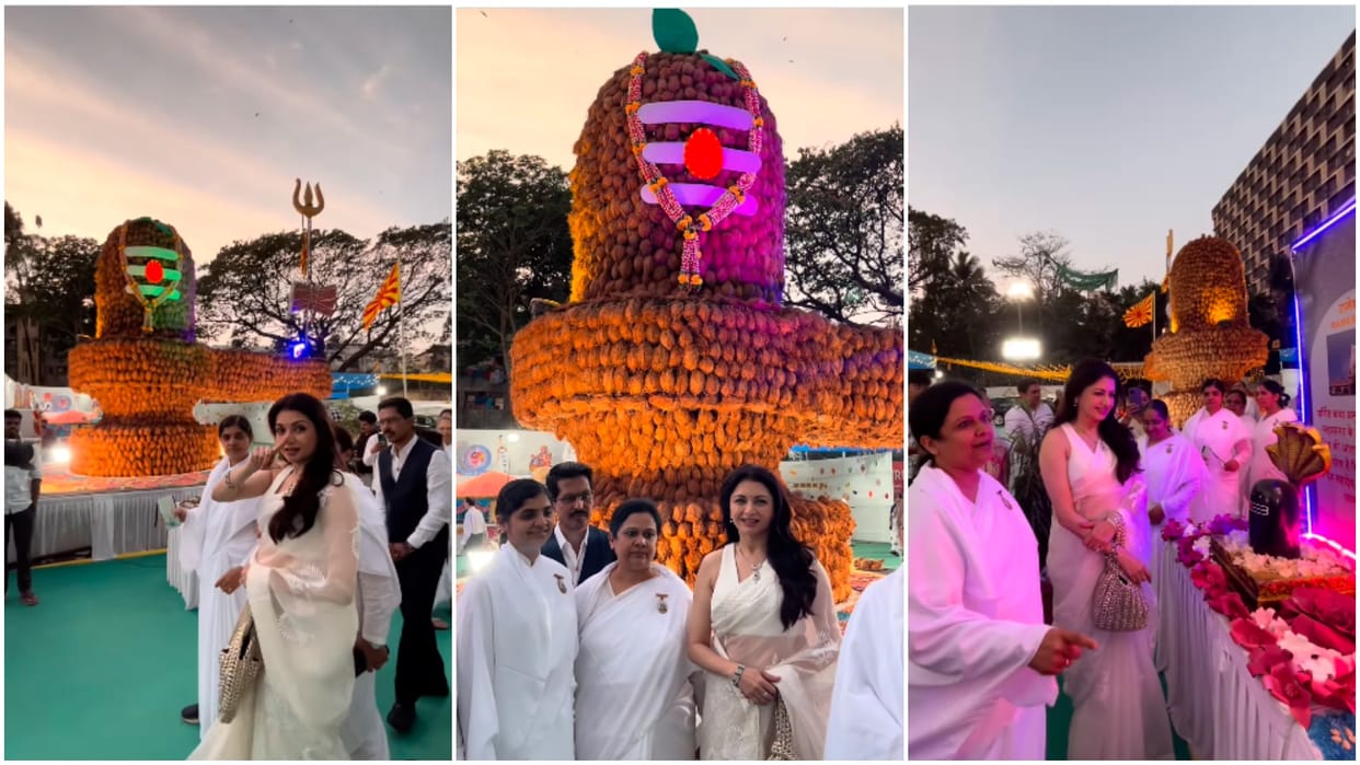 Mahashivratri 2025 actress bhagyashree visit brahmakumari  ashram and seek blessings of 15 feet shivling