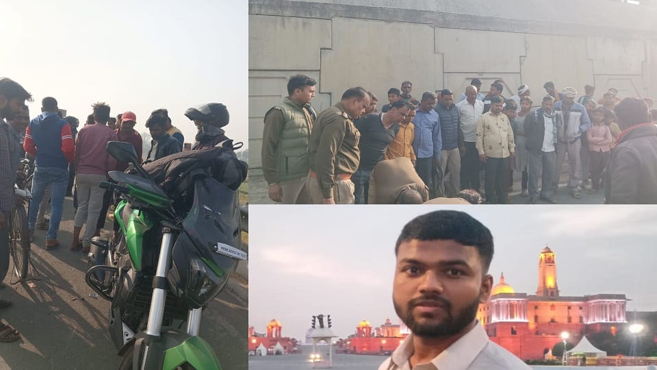 Bike Rider Fell 20 Feet Below The Overbridge Due To Collision Of Divider In Agra