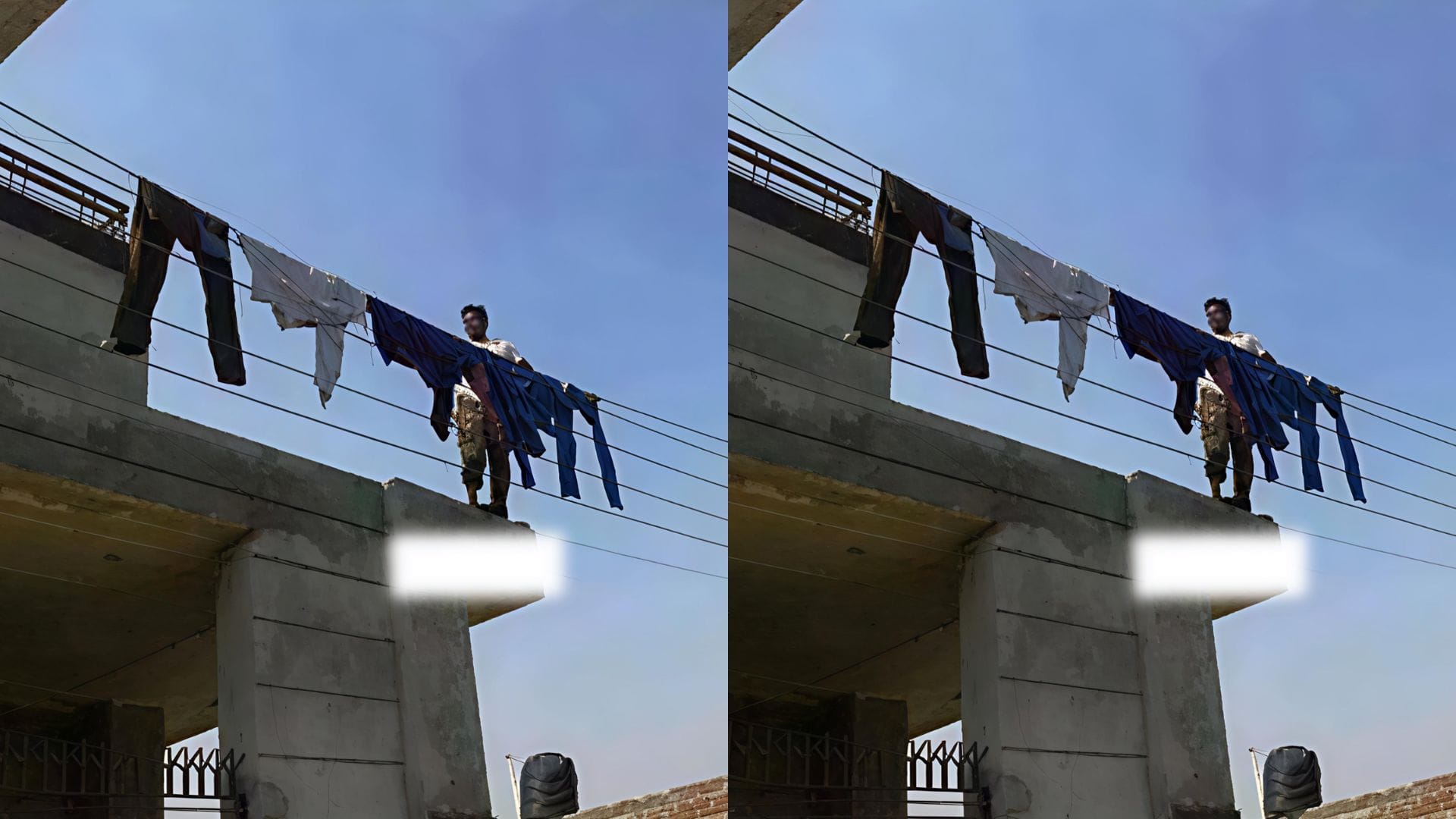man was drying clothes on a bare electric wire video went viral