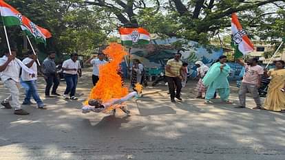 Congress protest against ED in Chhattisgarh ED effigy burnt slogans raised against central government