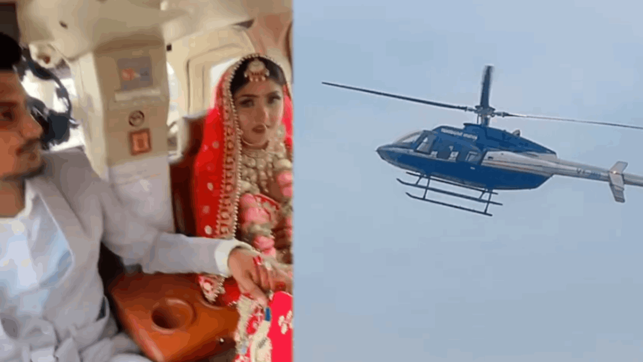 groom arrived by helicopter to fulfill the bride dream In Greater Noida