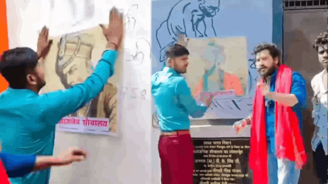 Hindu organizations pasted pictures of Mughal emperors on public toilets In Pilkhuwa