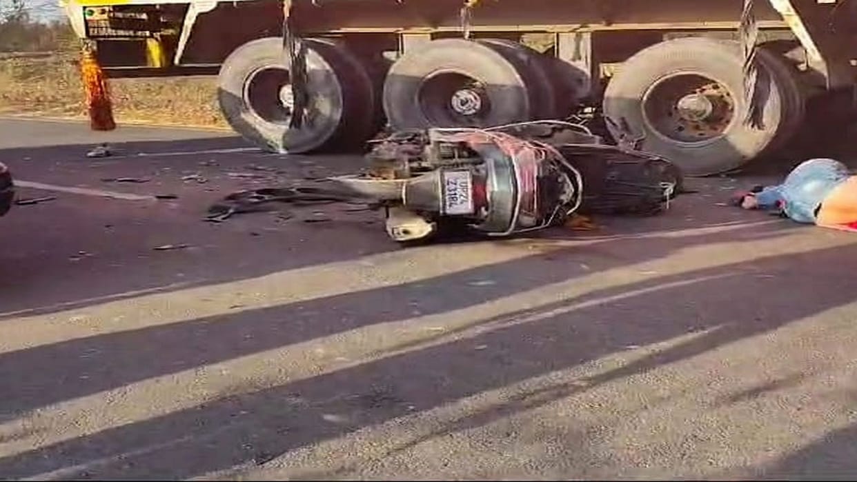 A female riding a scooter died after being hit by a canter two seriously injured in budaun