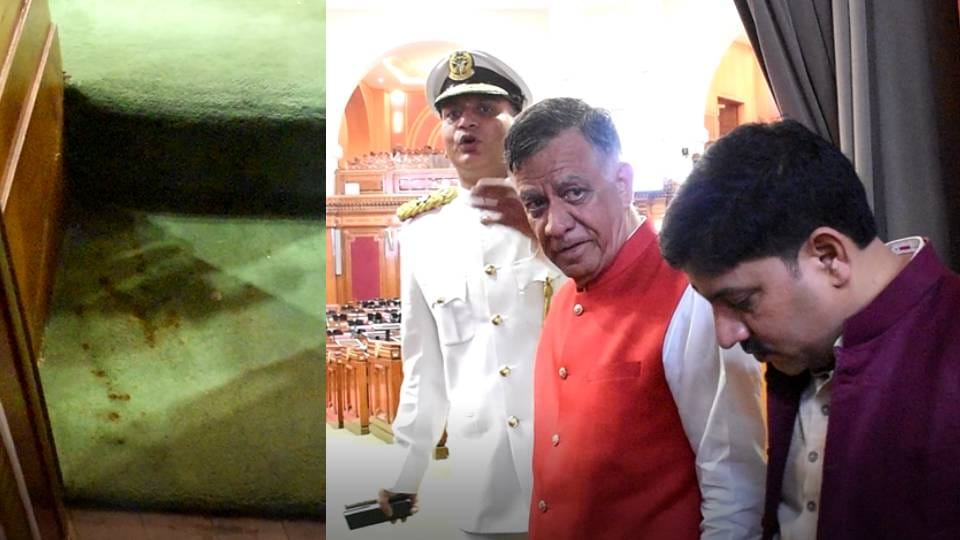 honorable threw pan masala at entrance During assembly proceedings  who reached house speaker became furious
