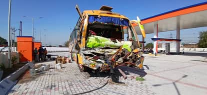 Sleeper bus collided with truck on the highway 24 people injured and two critical condition