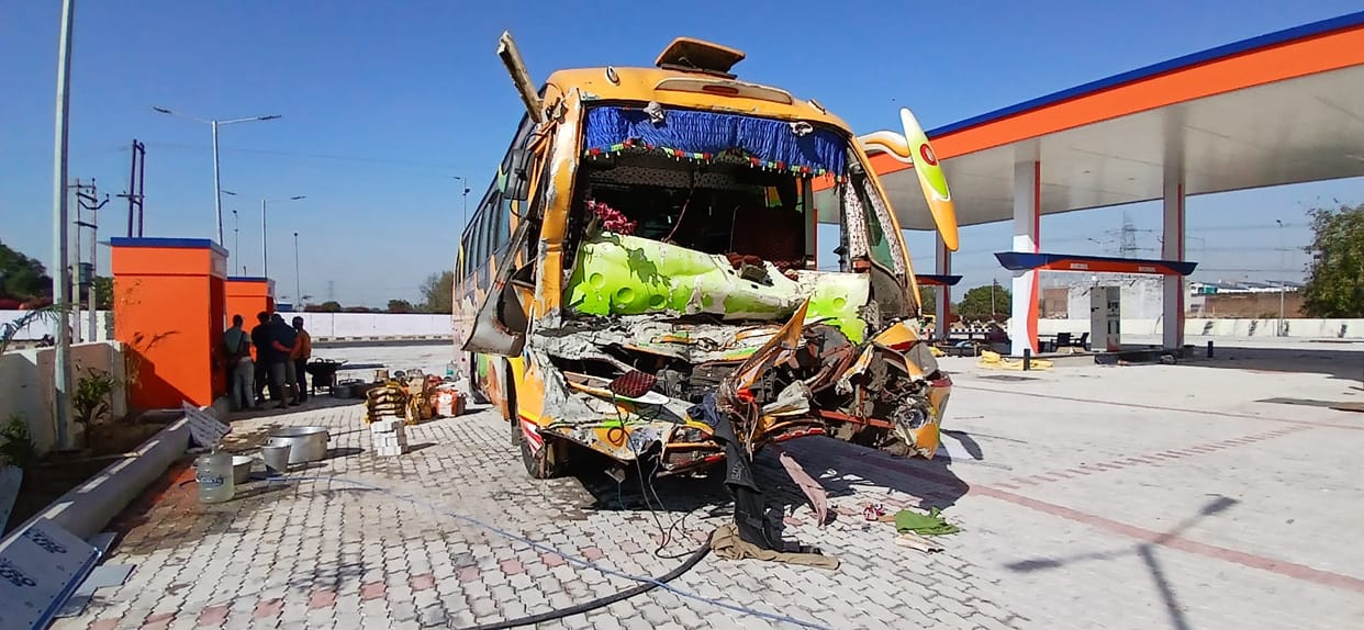 Sleeper bus collided with truck on the highway 24 people injured and two critical condition
