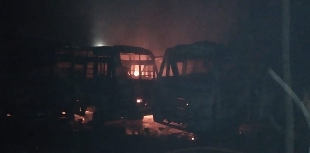 Kanpur Fire Four buses parked in an empty plot caught fire three fire engines brought it under control