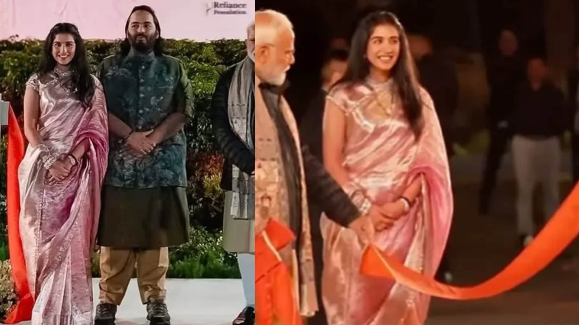 saree look of nita ambani and radhika merchant at inauguration of vantara wildlife