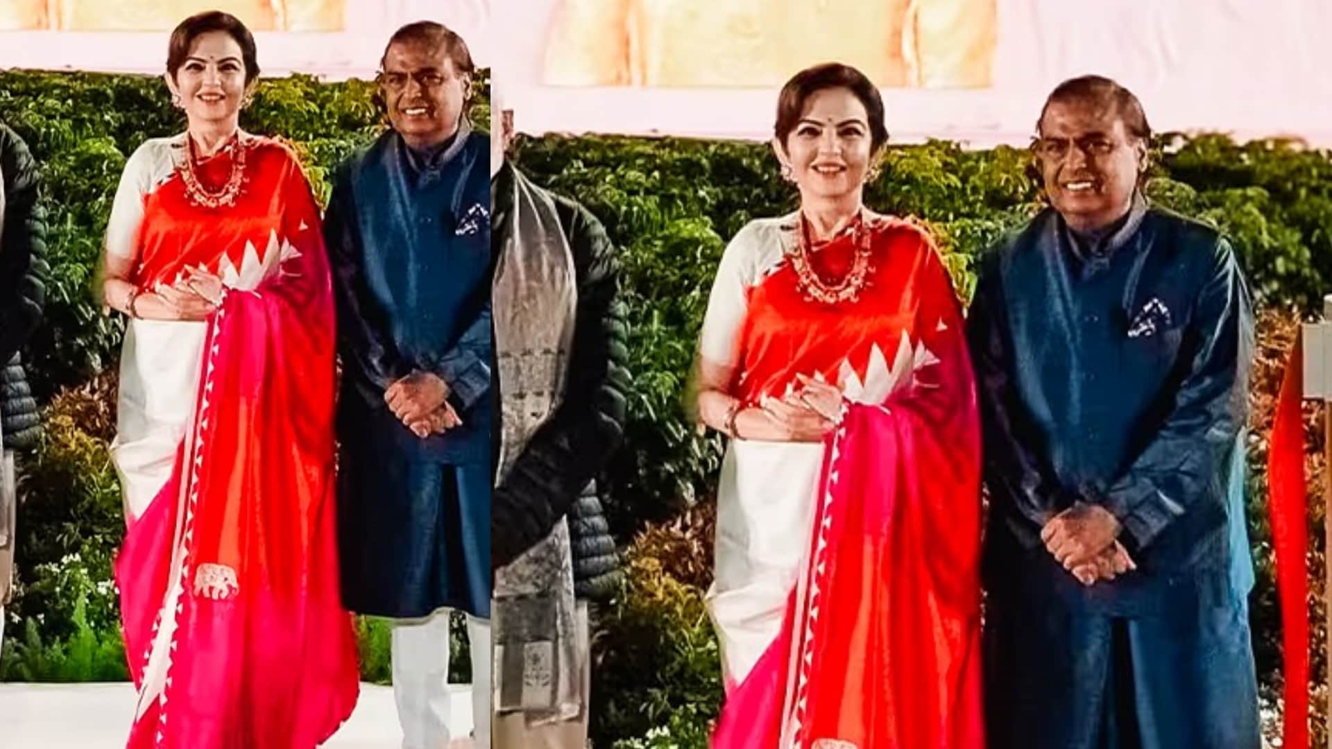 saree look of nita ambani and radhika merchant at inauguration of vantara wildlife
